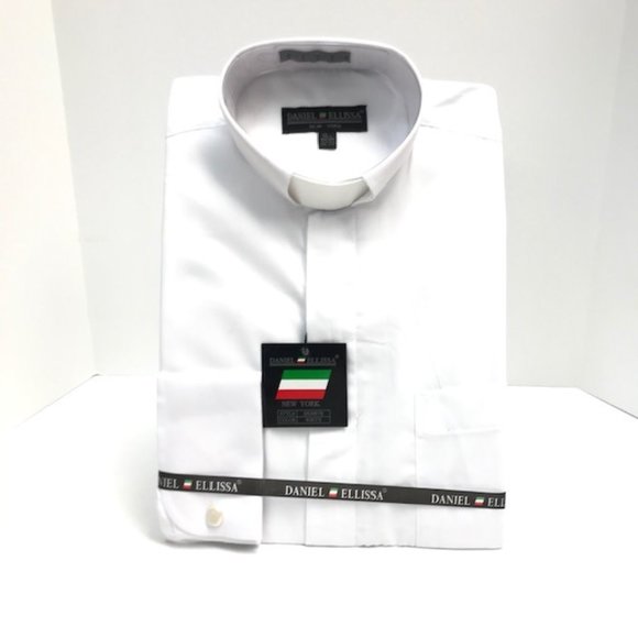Daniell Ellissa Men's White Clergy Shirt White Tab Banded Collar French Cuffs - Picture 2 of 4